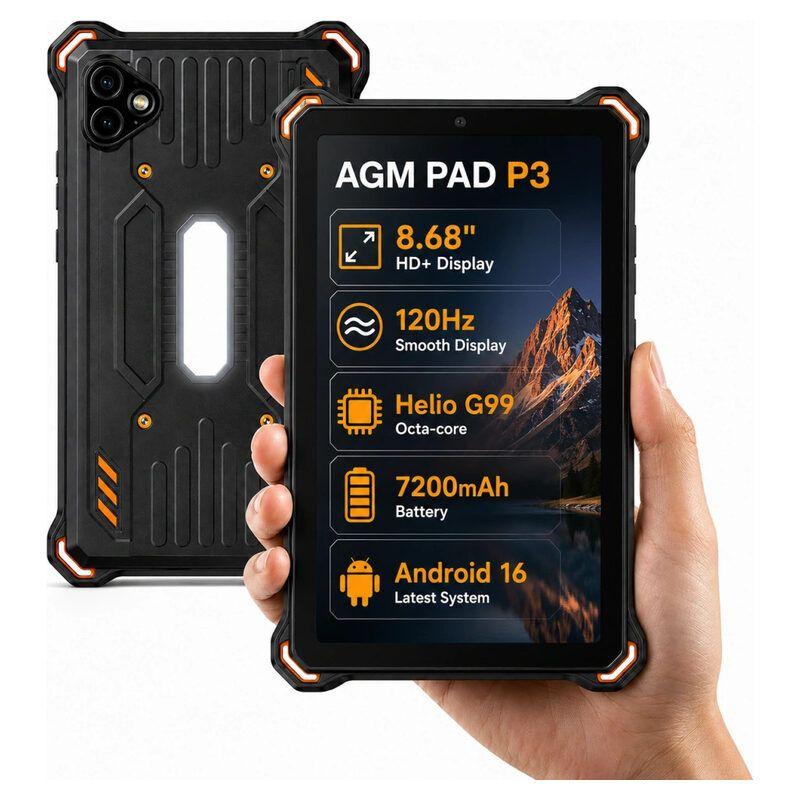 Tablet AGM PAD P3 Compact, 8.68", Helio G99, 6GB RAM, 128GB, 4G, Android 16, IP68/IP69K – Zezë