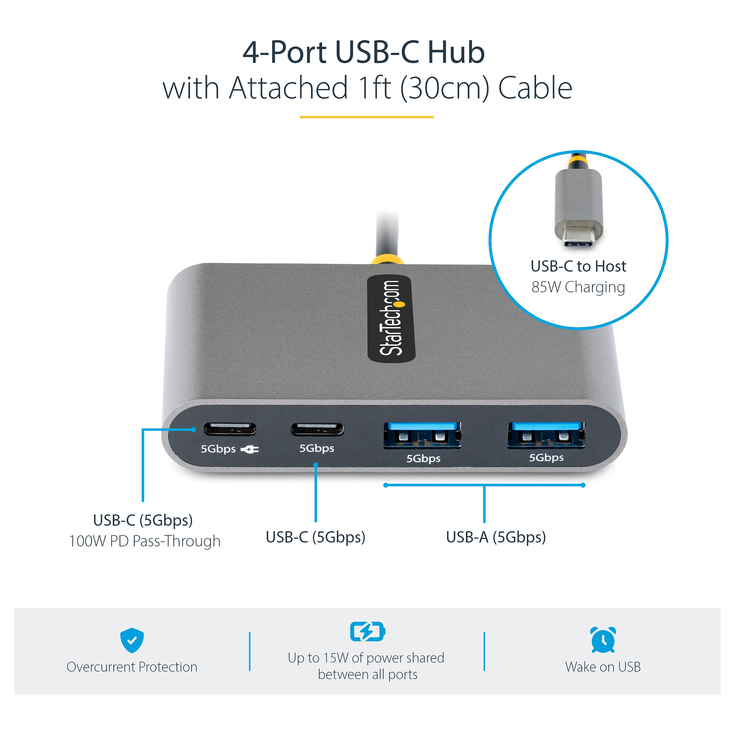 Hub StarTech 5G2A2CPDB / 2x USB-A + 2x USB-C / 5Gbps / 100W PD – Hiri - 7