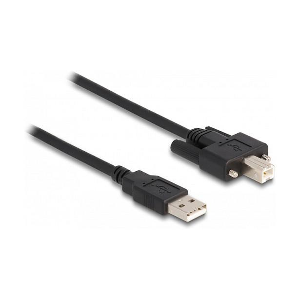 Kabllo USB DeLOCK 87201, USB-A në USB-B, 2m, USB 2.0, 480Mbps, Gold-plated, me vida - Zezë - 1