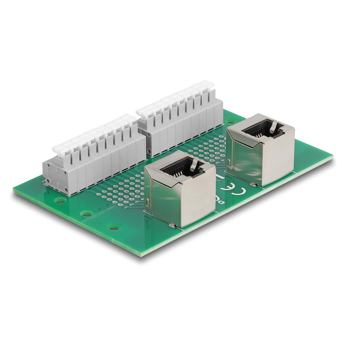 Adapter për Rrjet DeLOCK 66995, 2 × RJ-45 Femër në 2 × Terminal me 9 Pina, Montim në Shinë DIN, 90° - 1
