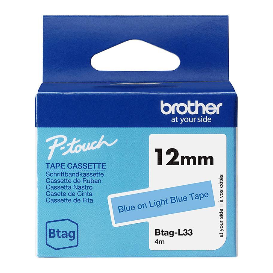 Shirit për Printer Brother BTAG-L33 / 12 mm × 4 m - Blu mbi Kaltër të Çelët
