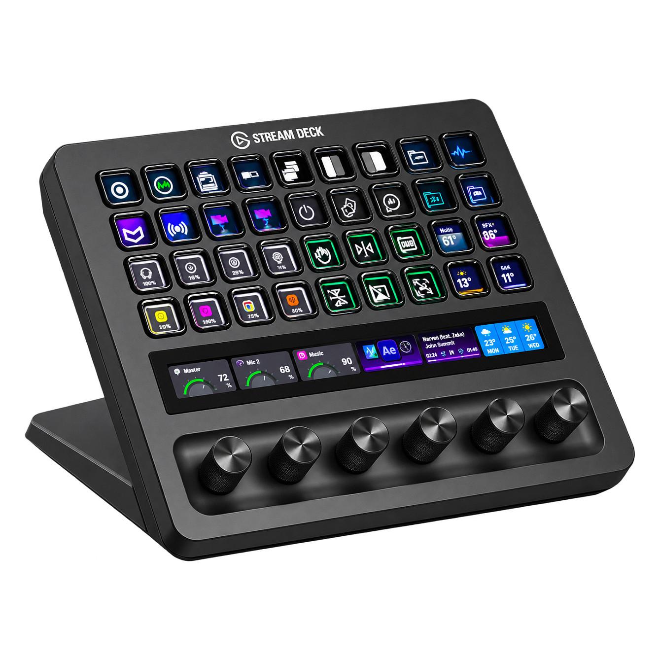 Kontroller Elgato Stream Deck + XL, 36 butona LCD të personalizueshëm, 6 rrotulla kontrolli, ekran me prekje, USB-C - Zezë