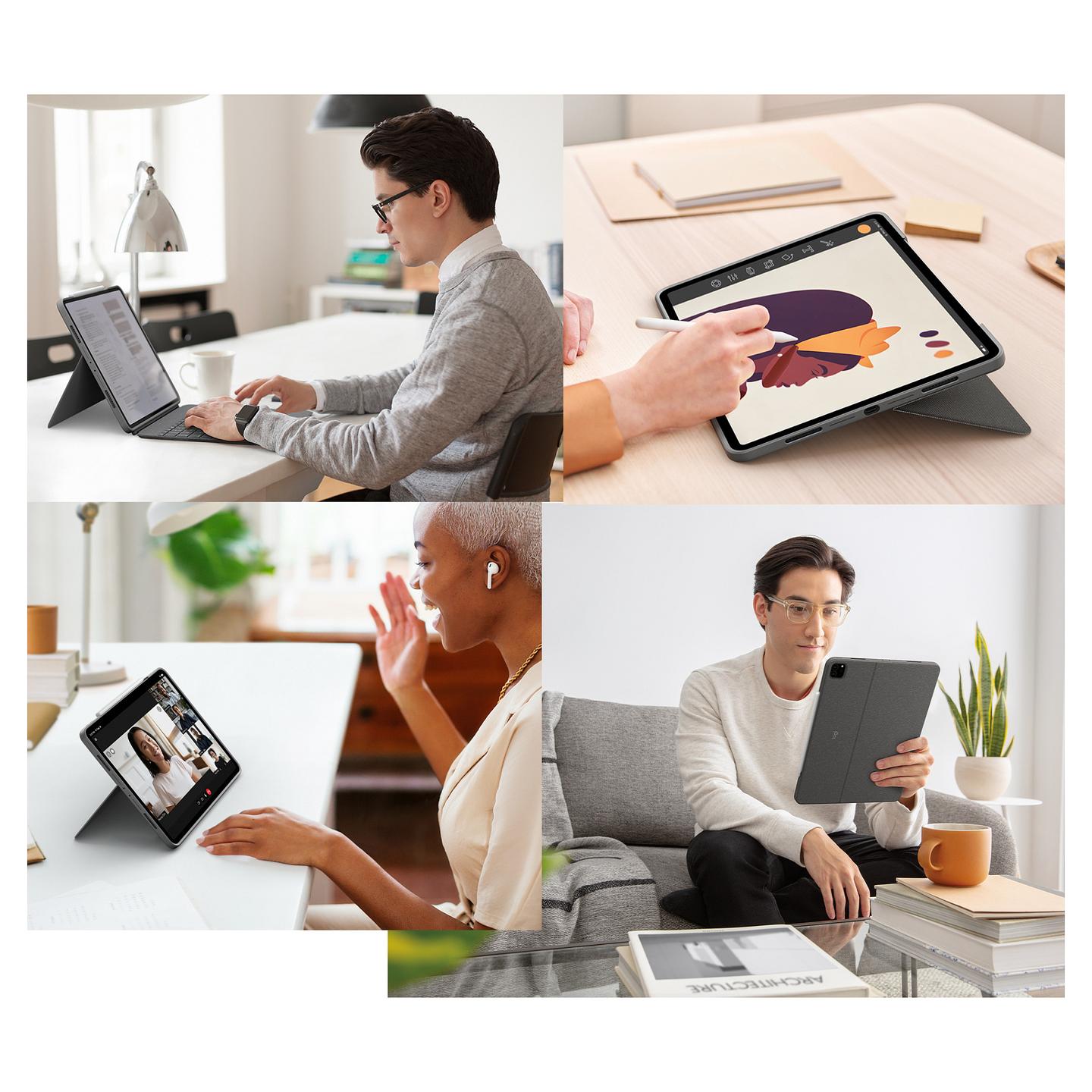 Tastierë me mbështjellëse Logitech Combo Touch për iPad Pro 12.9", me trackpad, taste me ndriçim, Smart Connector, QWERTY britanike – Gri - 3