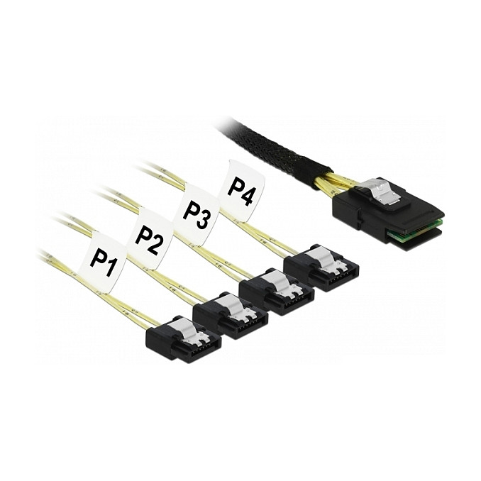 Kabllo Delock Mini SAS SFF-8087 në 4× SATA 7-pin / 0.5 m