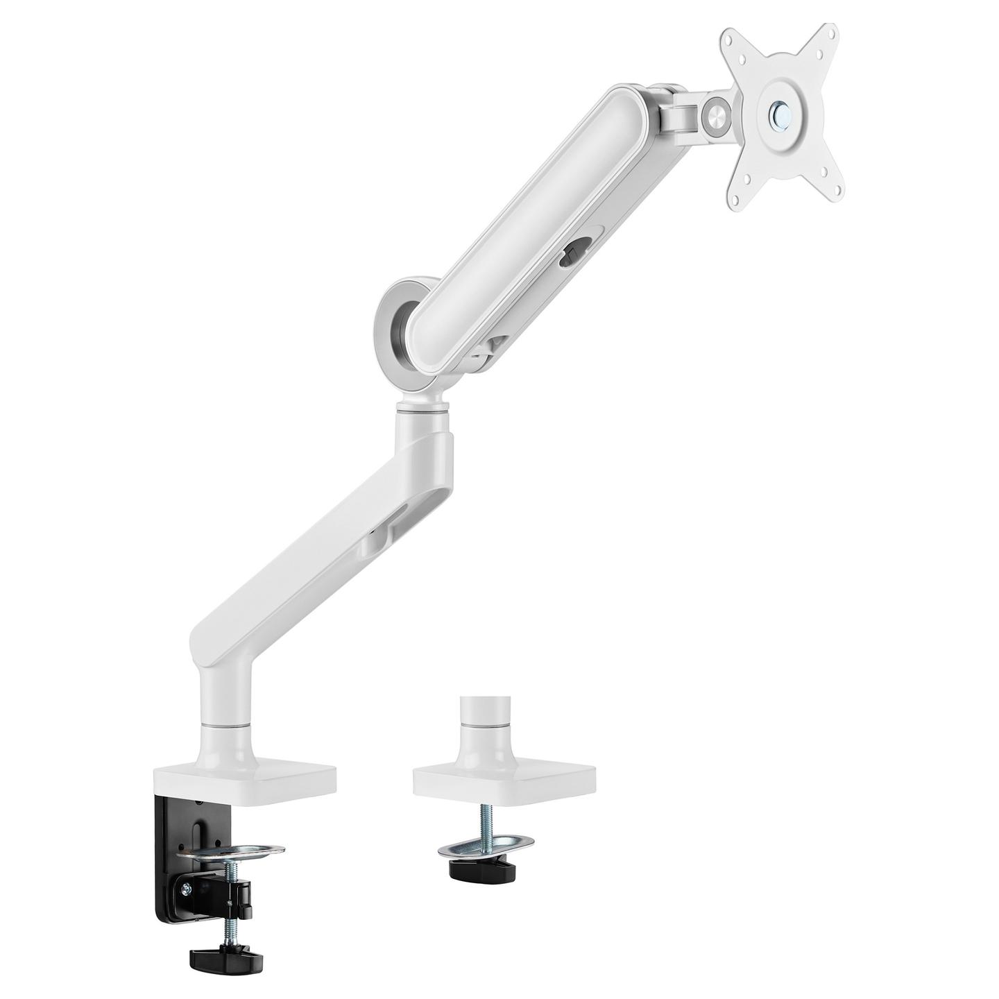 Mbajtëse për Monitor Equip 650185 / 1 Monitor / 17"-35" / 10.5kg / Gas Spring / Clamp-Grommet / Tilt ±40° / Swivel ±90° - Bardhë