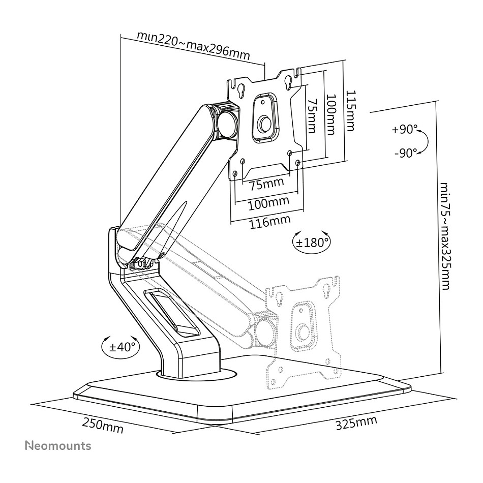 Mbajtëse për Monitor Neomounts Tischhalterung për Flakëbilde deri në 32" (81 cm) 10KG FPMA-D885BLACK - 17