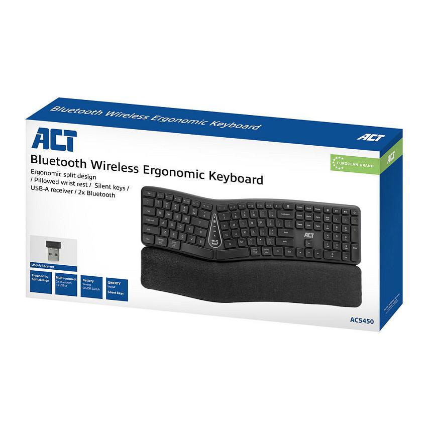 Tastierë Ergonomike pa kabllo ACT AC5450, Bluetooth, Multi-Connection, QWERTY/US, 111 Taste – Gri e Errët - 4