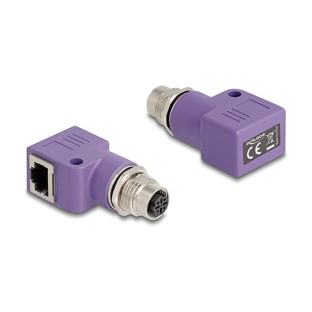 Adapter për Rrjet DeLOCK 60680, M12 D-Koduar 4-Pin Femër në RJ-45 Femër, Cat.5e, STP, 90° - Vjollcë - 1