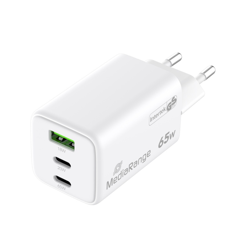 Karikues MediaRange MRMA116-2 / GaN / 65W / 2x USB-C / USB-A / PD 3.0 / QC 3.0 - Bardhë - 5