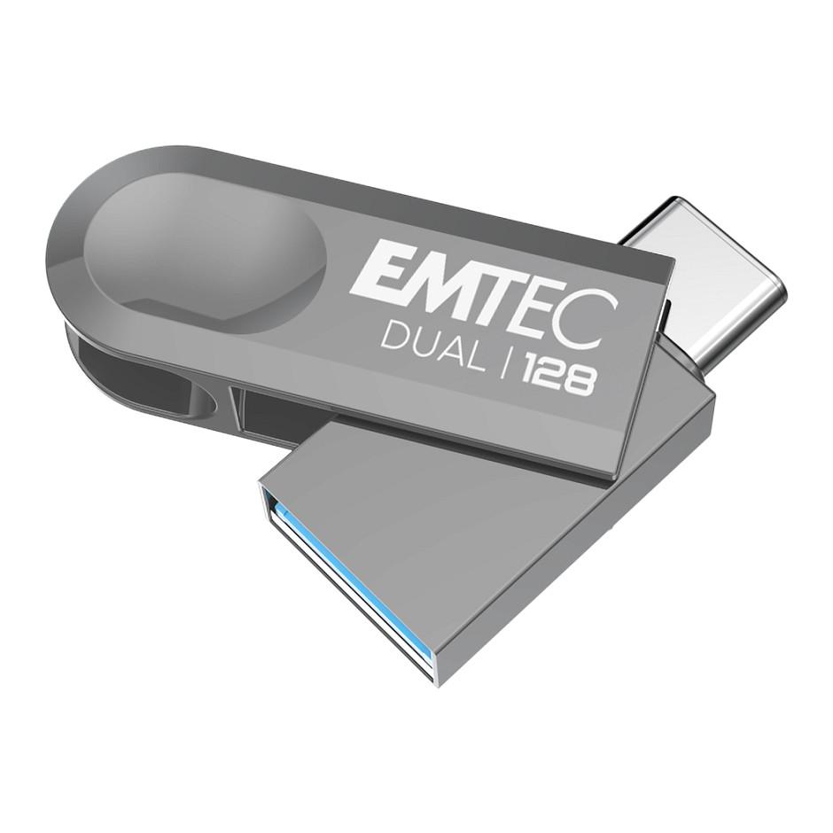 USB Flash Drive Emtec D280 Dual, 128GB, USB-A, USB-C, USB 3.2 Gen 1 – Argjend