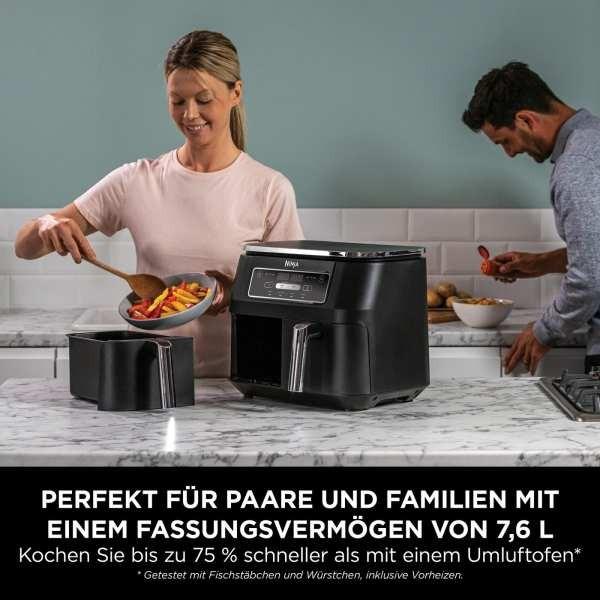 Fryer Ninja Foodi Dual Zone AF200EU, 7,6 L, 2400 W, 2 Kosha nga 3,8 L, 4 Funksione, deri në 240°C - Zezë - 5