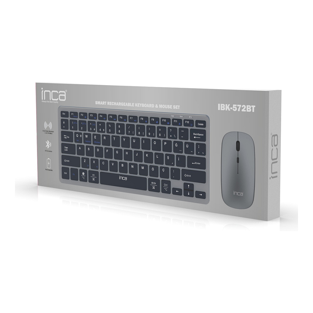 Combo (Tastierë&Maus) INCA IBK-572BT / 60% / QWERTZ / RF Wireless + Bluetooth / LED / 78 Butona - Zezë - 6