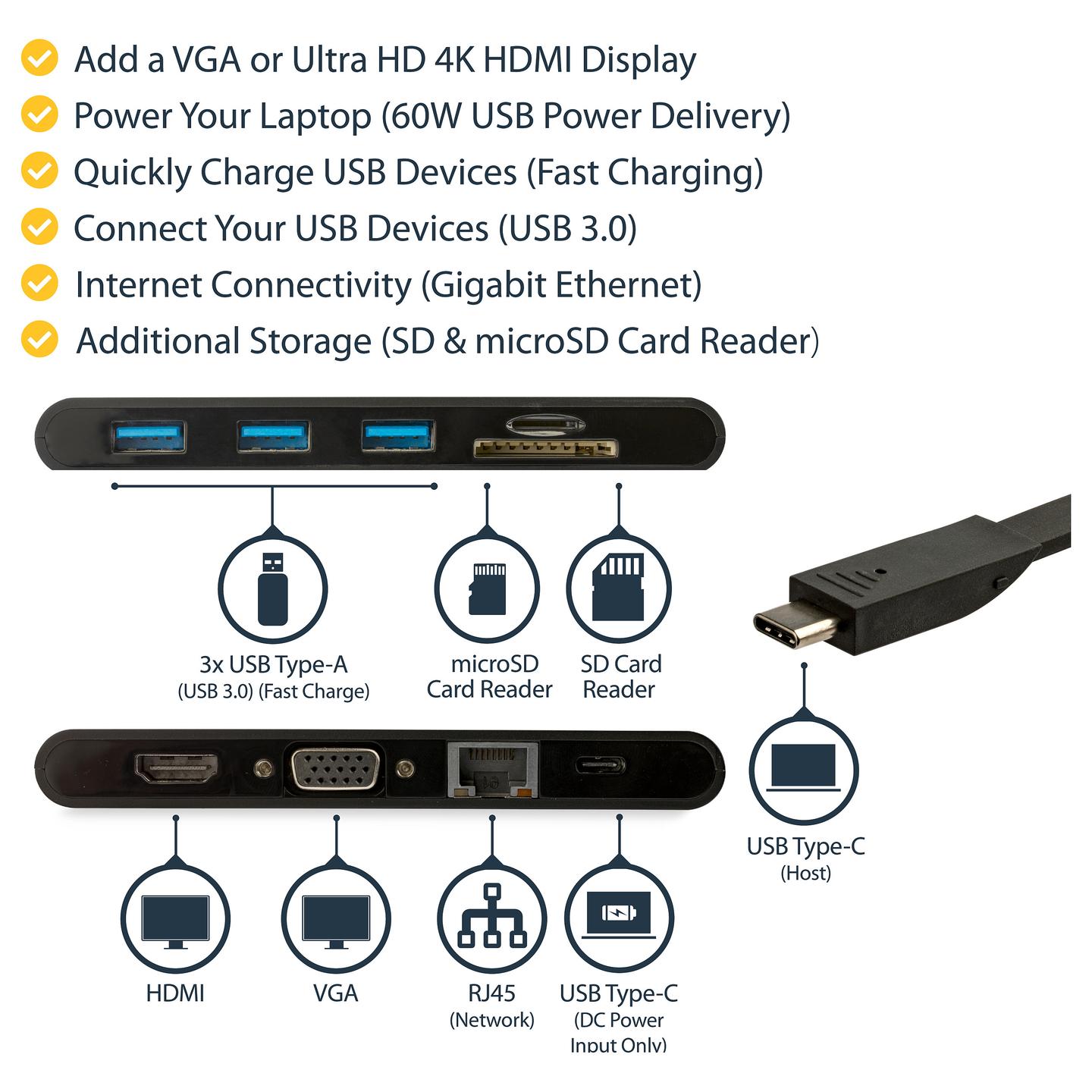 Docking Station StarTech.com DKT30CHVSCPD, HDMI 4K, VGA, 3× USB-A, USB-C, Gigabit Ethernet, SD, microSD, PD 100 W – Zezë - 10
