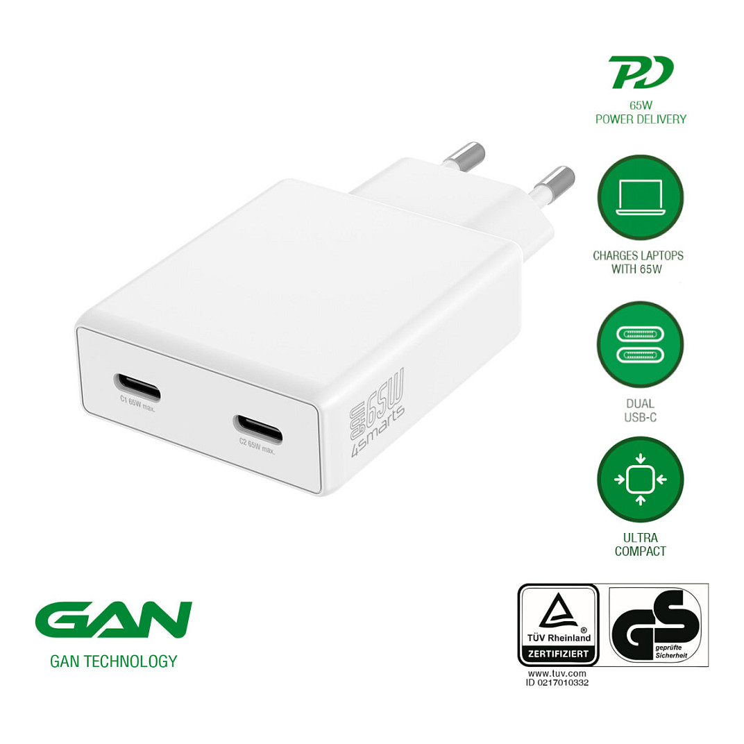 Adapter Wall Charger 4smarts PDPlug Slim Dual 65W GaN 2xUSB-C - Bardhë - 7