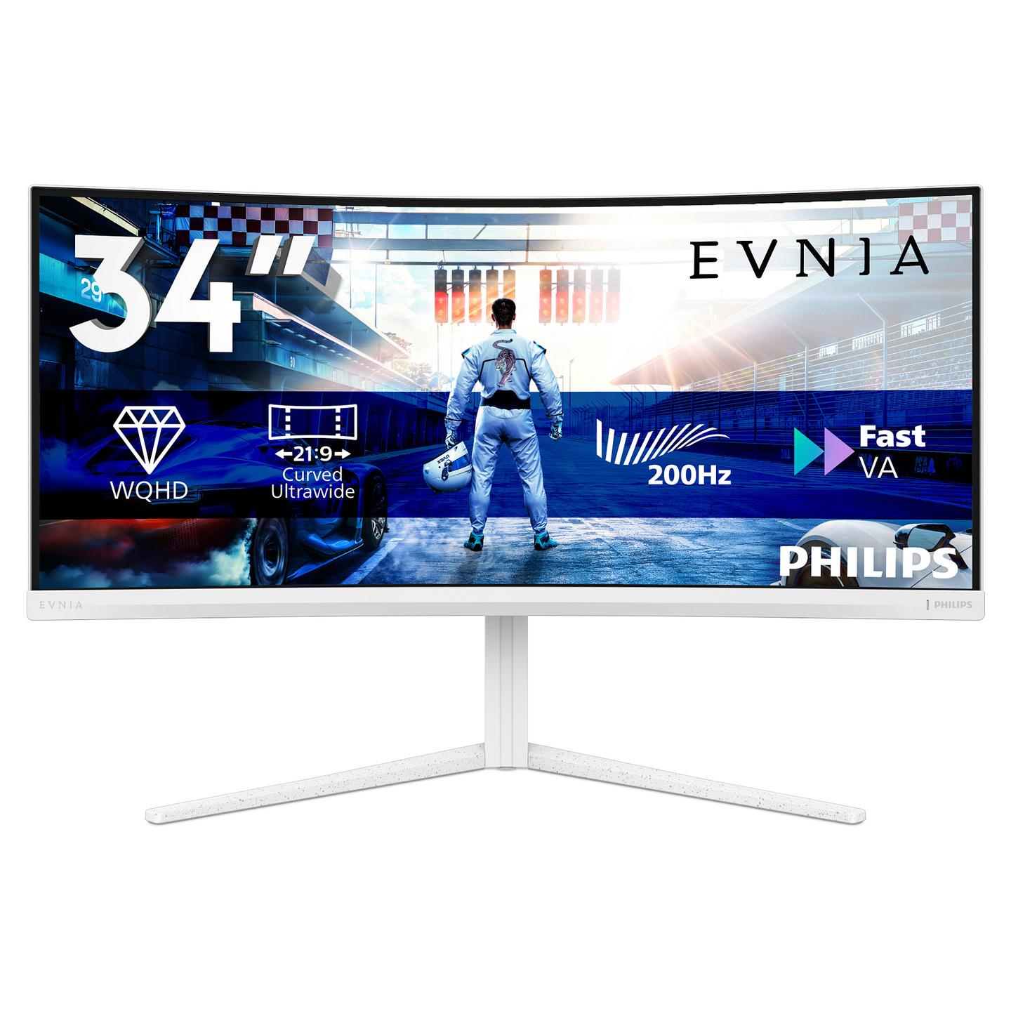 Monitor Gaming Philips 34M2C5601QA/00, 34", UWQHD Fast VA Curved, 200Hz, 1ms, 2xHDMI+DP+USB-C+USB - Bardhë