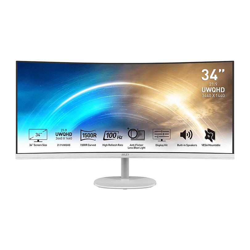Monitor MSI PRO MP341CQWDE, 34", UWQHD VA Curved, 100Hz, 1ms, 2xHDMI+DP - Bardhë