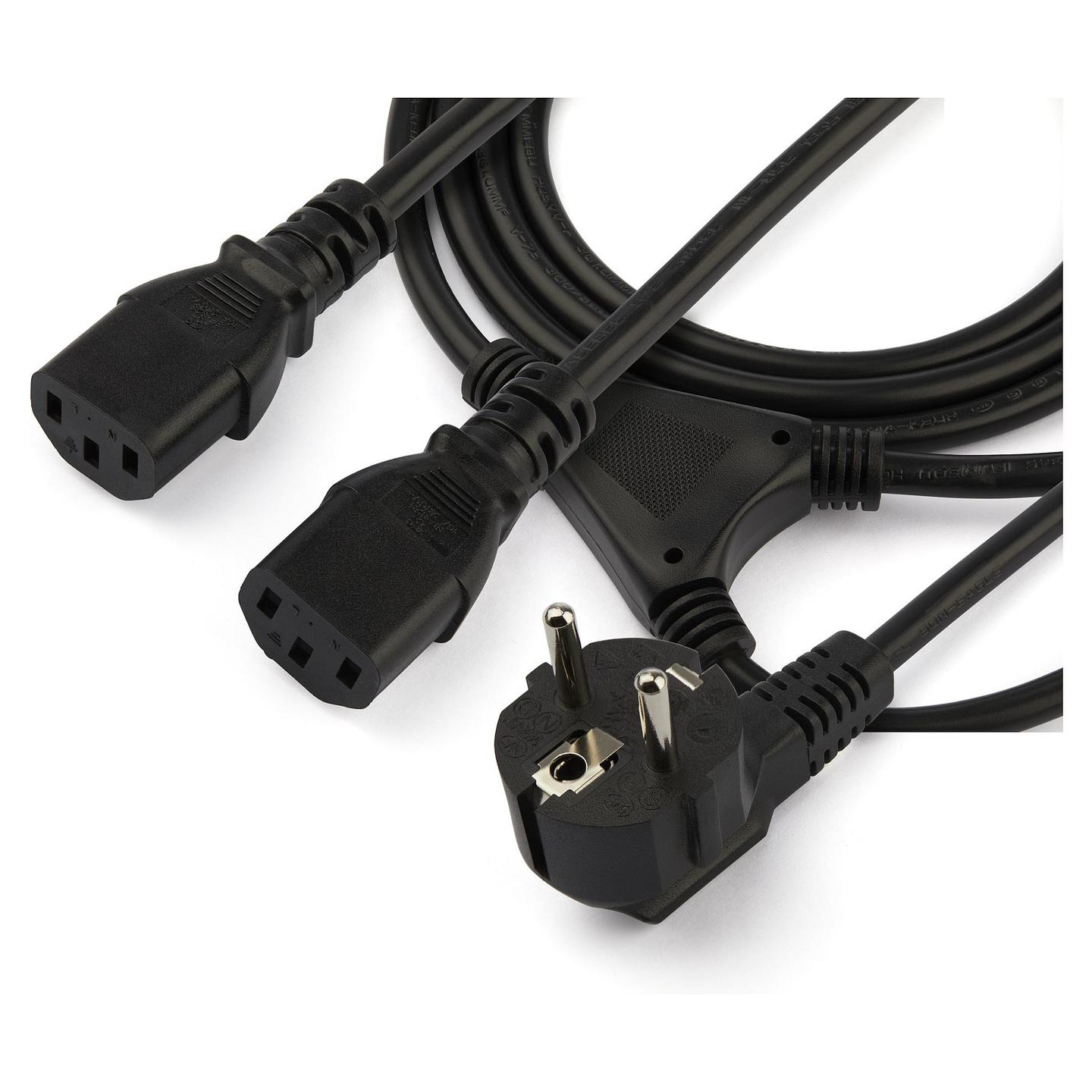 Kabllo për Furnizim me Energji StarTech.com PXT101YEU2M / CEE 7/7 - 2x C13 / 18 AWG / 250 V / 10 A / 2m - Zezë - 4