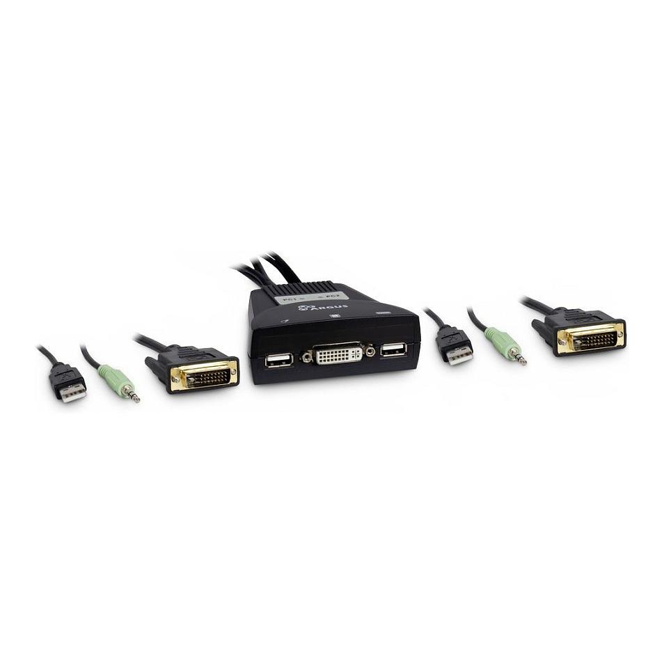 KVM Switch Inter-Tech KVM-LS-21DA, 2 porta, DVI, USB, Audio 3.5mm, Full HD 1080p - Zezë