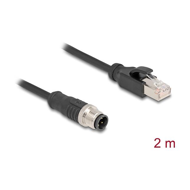Kabllo për Rrjet DeLOCK 80851, M12 Mashkull D-koduar 4-pin në RJ45 Mashkull, Cat.5e, S/FTP, 2 m - Zezë - 3