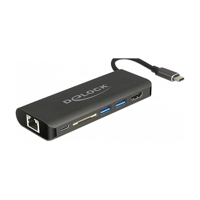 Docking Station DeLOCK 87721 / USB-C 3.1 / HDMI / 2x USB-A / Gigabit LAN / SD / PD 60W / 4K @ 30Hz - Hiri