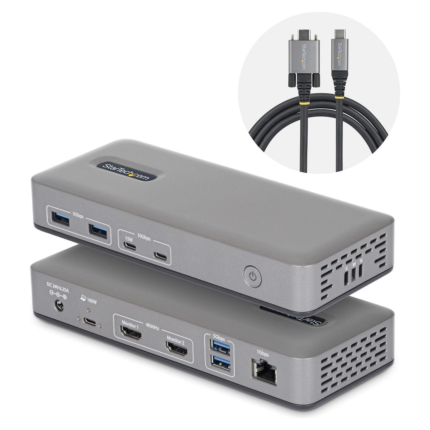 Docking Station StarTech 196UE-USBC-DOCK, USB-C, 2x HDMI 4K@60Hz, Gigabit Ethernet, 100W PD - Gri