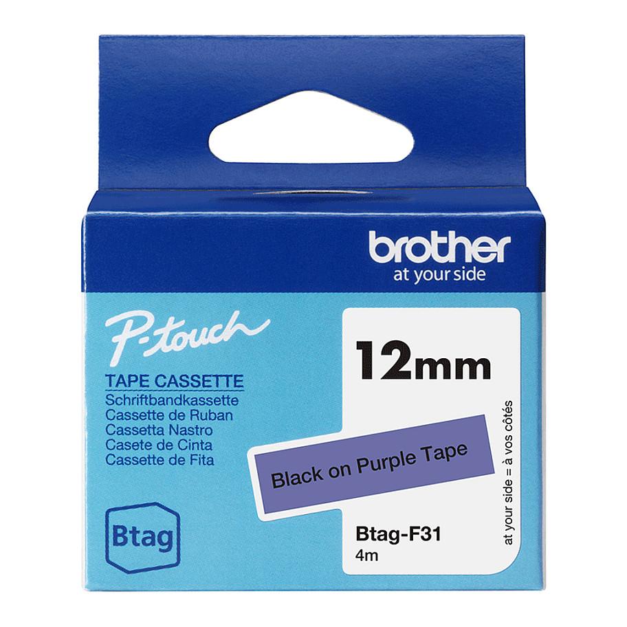Shirit për Printer Brother BTAG-F31 / 12 mm × 4 m - Zezë mbi Vjollcë