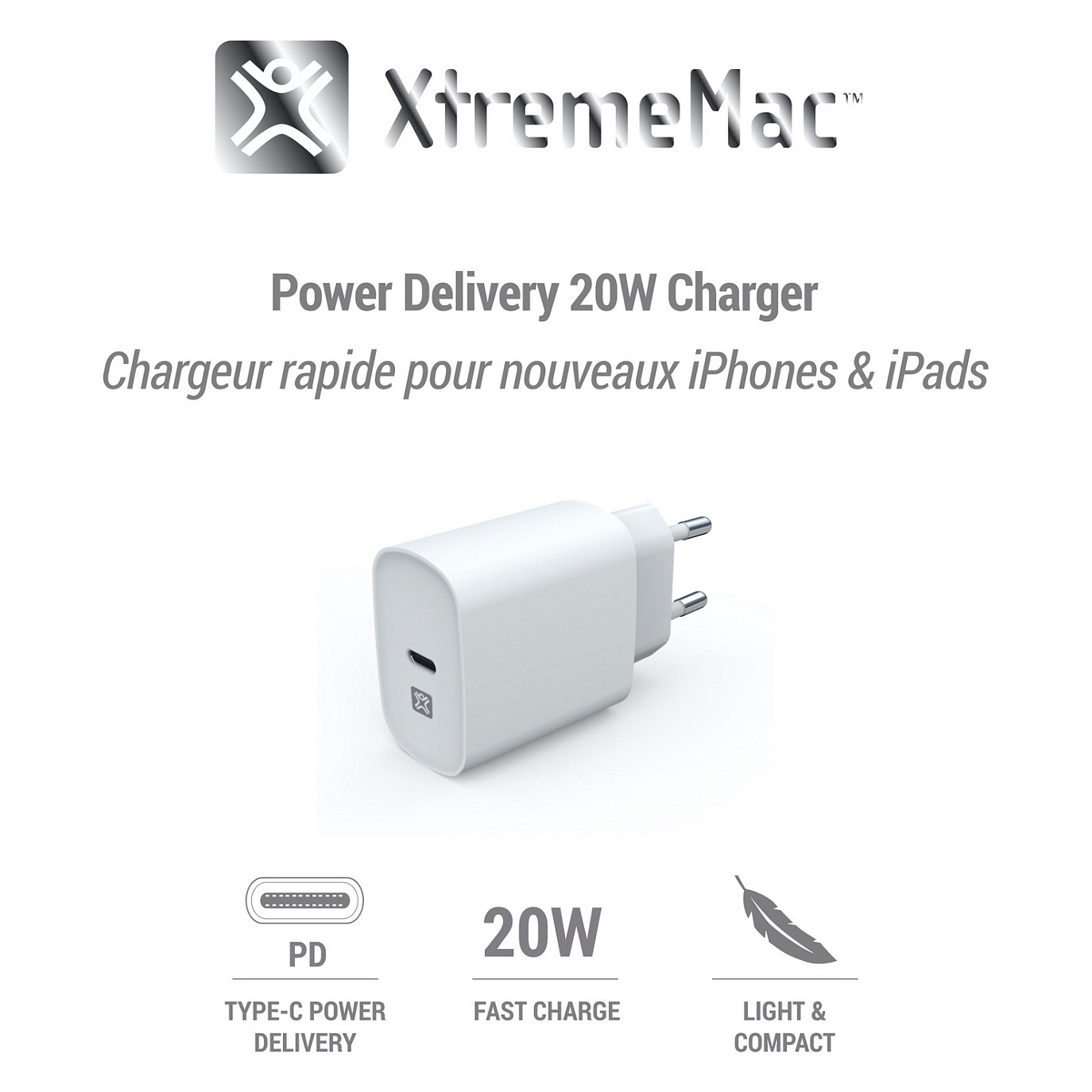 Karikues XtremeMac XWH-SPC-03 / 20W / USB-C / PD 3.0 / Fast Charging - Bardhë - 6