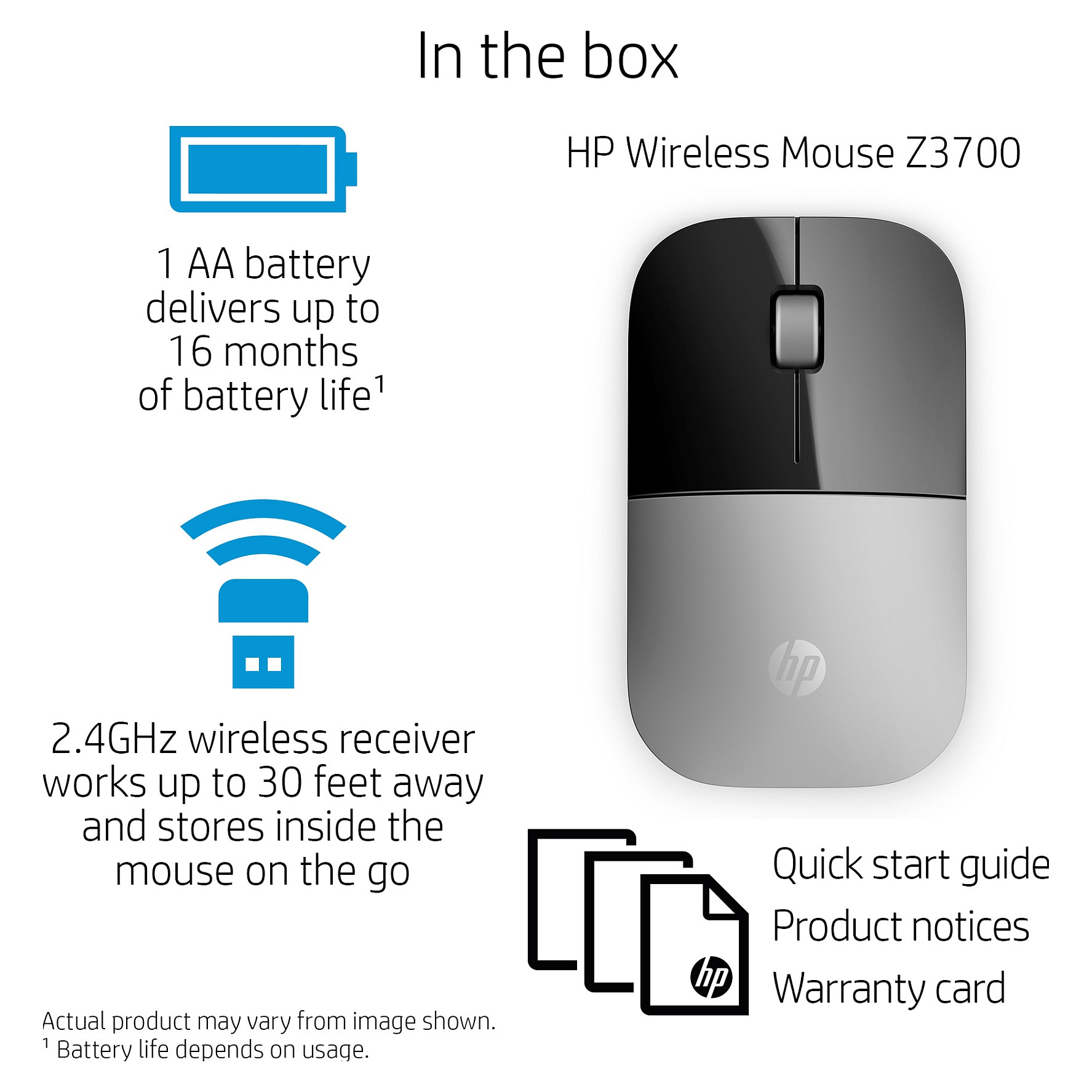 HP Z3700 Silver Wireless mouse - 6