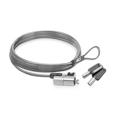 Bravë Sigurie për Laptop ACT AC9040, Wedge, kabllo çeliku 2 m, me 2 çelësa – Argjend