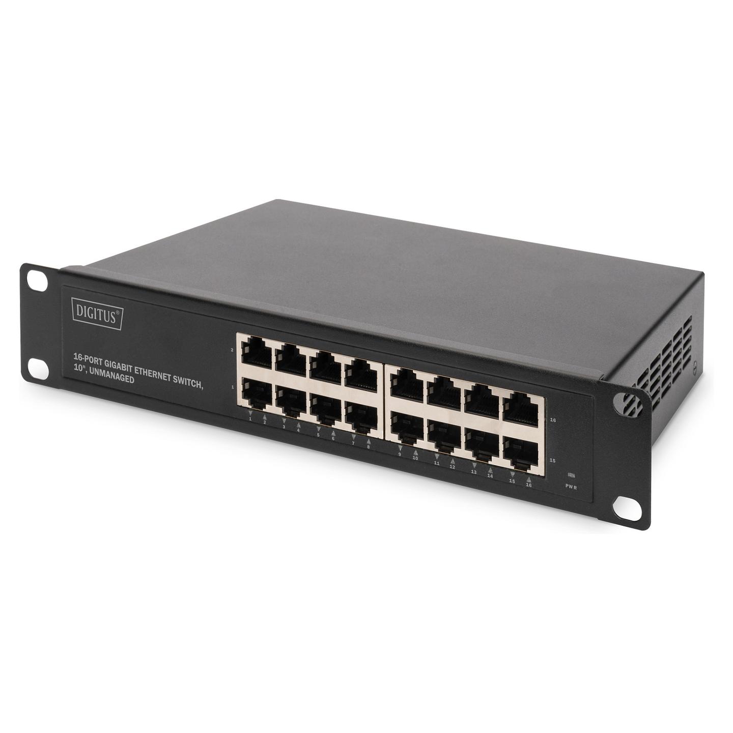Switch DIGITUS DN-80115-1, 16 porta Gigabit Ethernet RJ45, Switching Capacity 32Gbps, Unmanaged, pa ventilator, Rack 10" 1U - Zezë