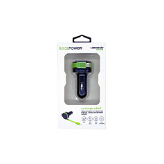 Adapter telefoni për veturë RealPower 257636 / 4.8A / USB-A + USB-C / Kabllo 0.58m – Zezë/Gjelbër - 4
