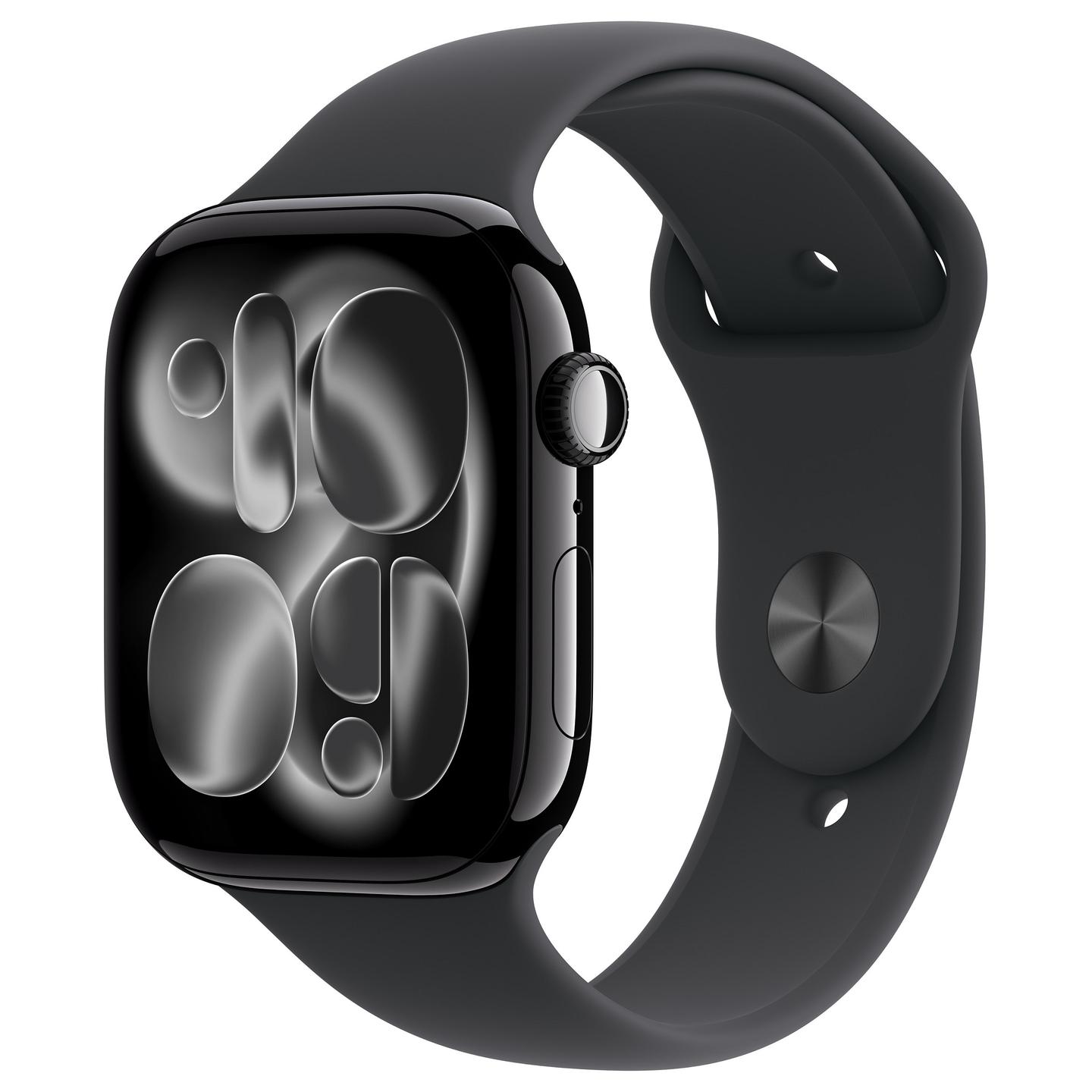 Apple Watch Series 11, 46mm, GPS + Cellular, Jet Black Aluminium, Black Sport Band - S/M