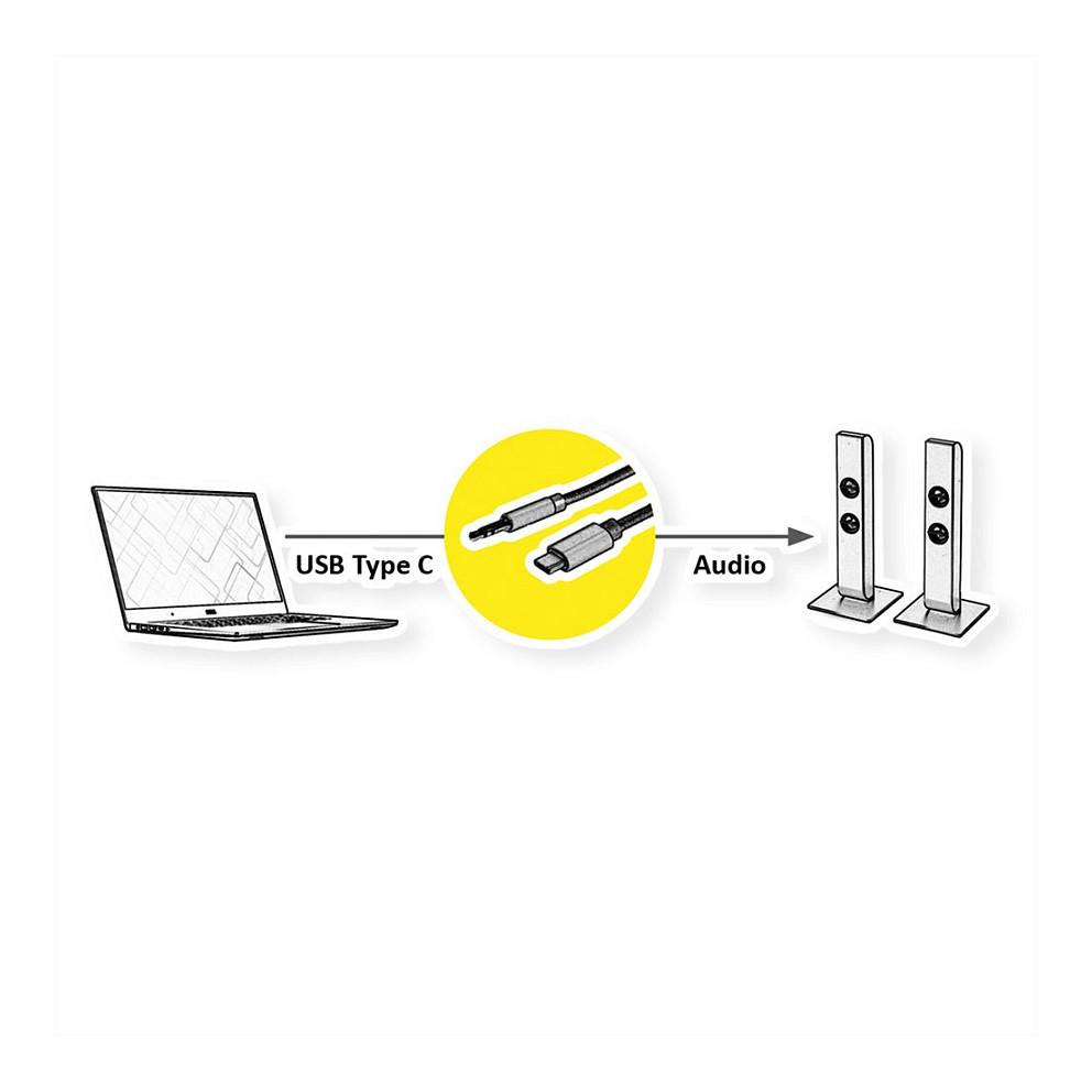 Kabllo USB ROLINE 12033218 / USB-C në Jack 3.5mm / 3m / Stereo - Zezë - 5