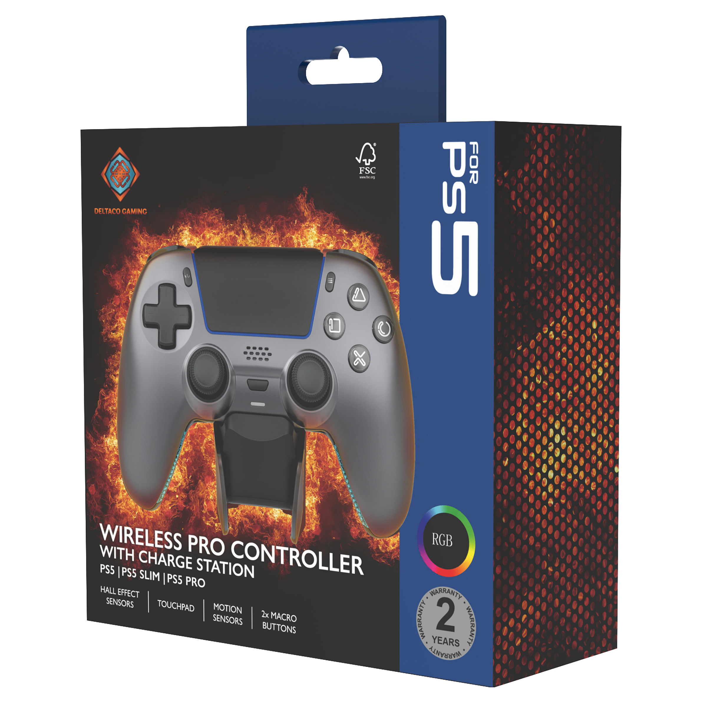 Kontroller Gaming Deltaco GAM-199-STEELGRAY / Wireless / Bluetooth 5.3 / USB-C / Hall Effect / PS5 / PC / Android / iOS / Charging Dock - Gri - 7