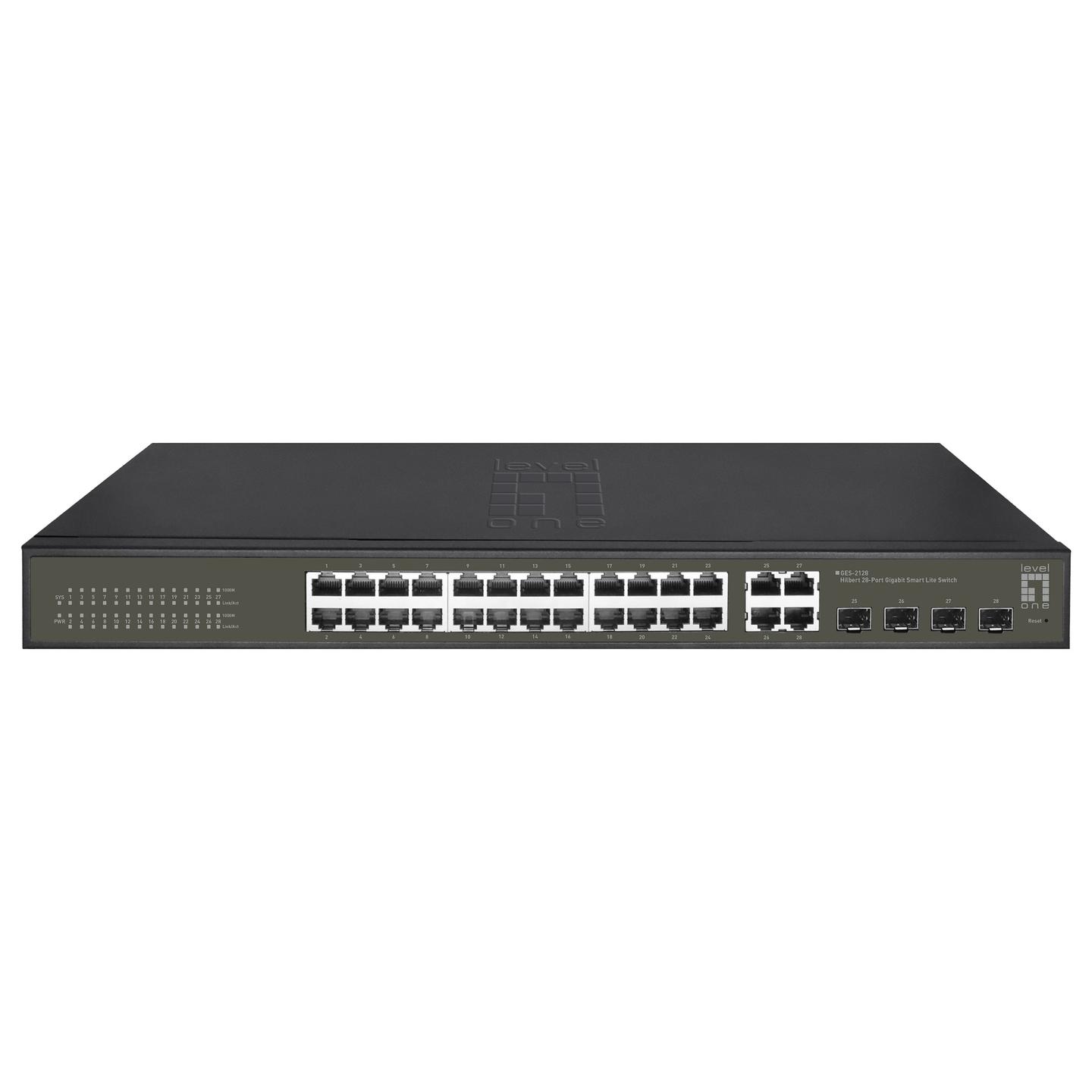 Switch LevelOne GES-2128, 24x Gigabit RJ45, 4x Gigabit SFP/RJ45 Combo, Layer 2, Switching Capacity 56Gbps, VLAN, QoS, Rackmount 19" - Zezë