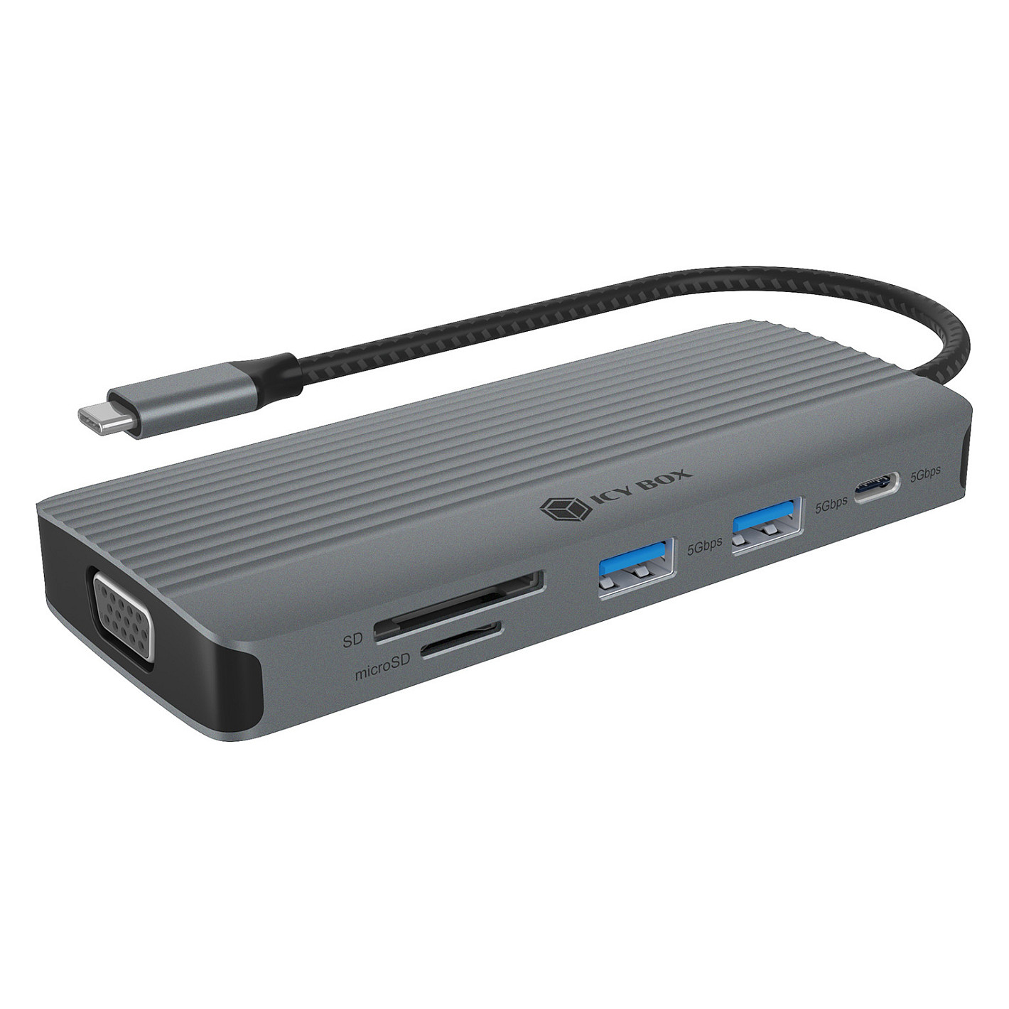 Docking Station ICY BOX IB‑DK4040a‑CPD / 10‑in‑1 / 1xUSB‑C / 3xUSB-A / 1xHDMI / 1xVGA / LAN / SD + Micro SD - Argjend - 1