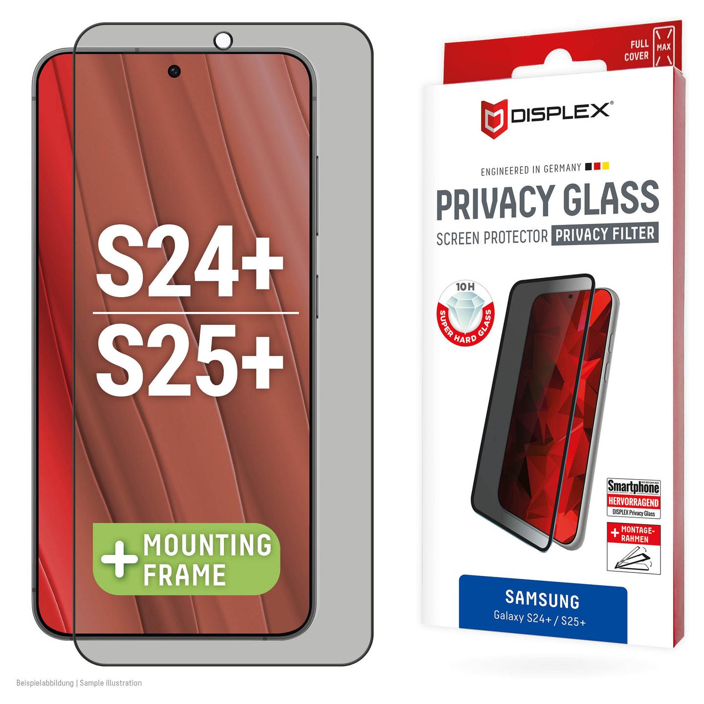 Mbrojtëse Ekrani Displex 01901 / Galaxy S24+ / S25+ / Privacy / 10H / Full Cover / Eco Mounting Frame - Transparent