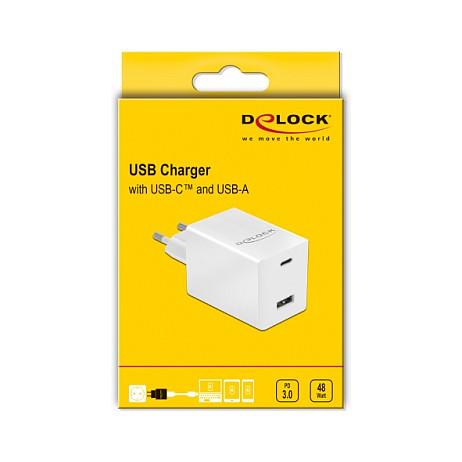 Karikues USB DeLOCK 41448, USB-C PD 3.0, USB-A, 48 W, GaN - Bardhë - 3