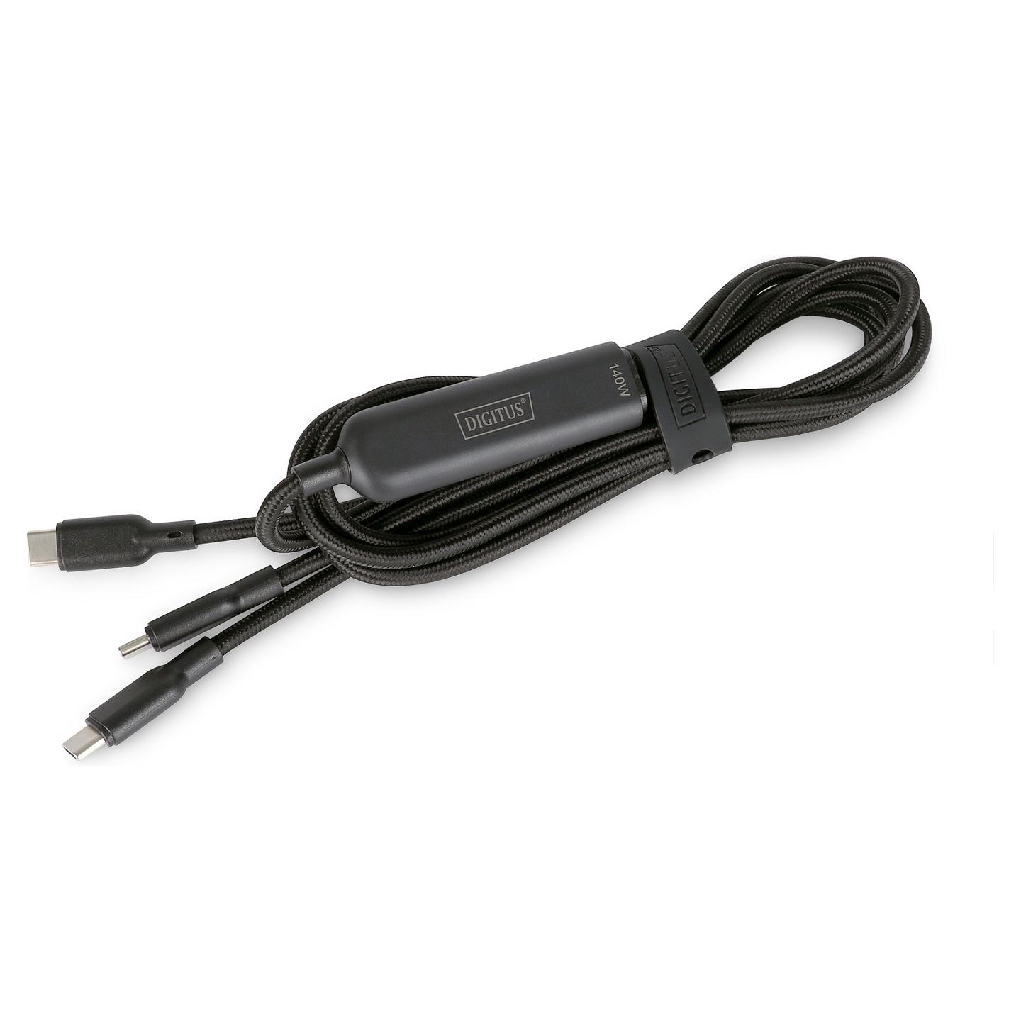 Kabllo USB Digitus AK-300170-018-S / USB-C në 2 x USB-C / 1.8m / USB 2.0 / 140W / 5A / PD 3.1 - Zezë - 4