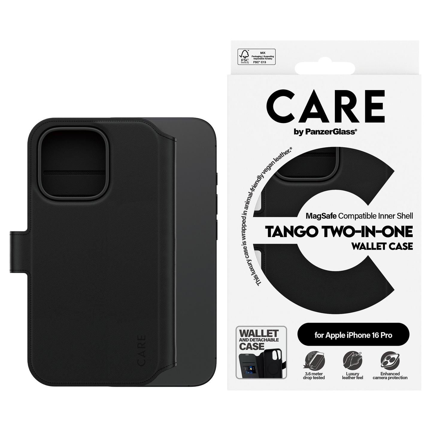 Case për Telefon CARE by PanzerGlass Tango 2-in-1 Wallet, iPhone 16 Pro, 4 Vende për Karta, MagSafe – Zezë - 2