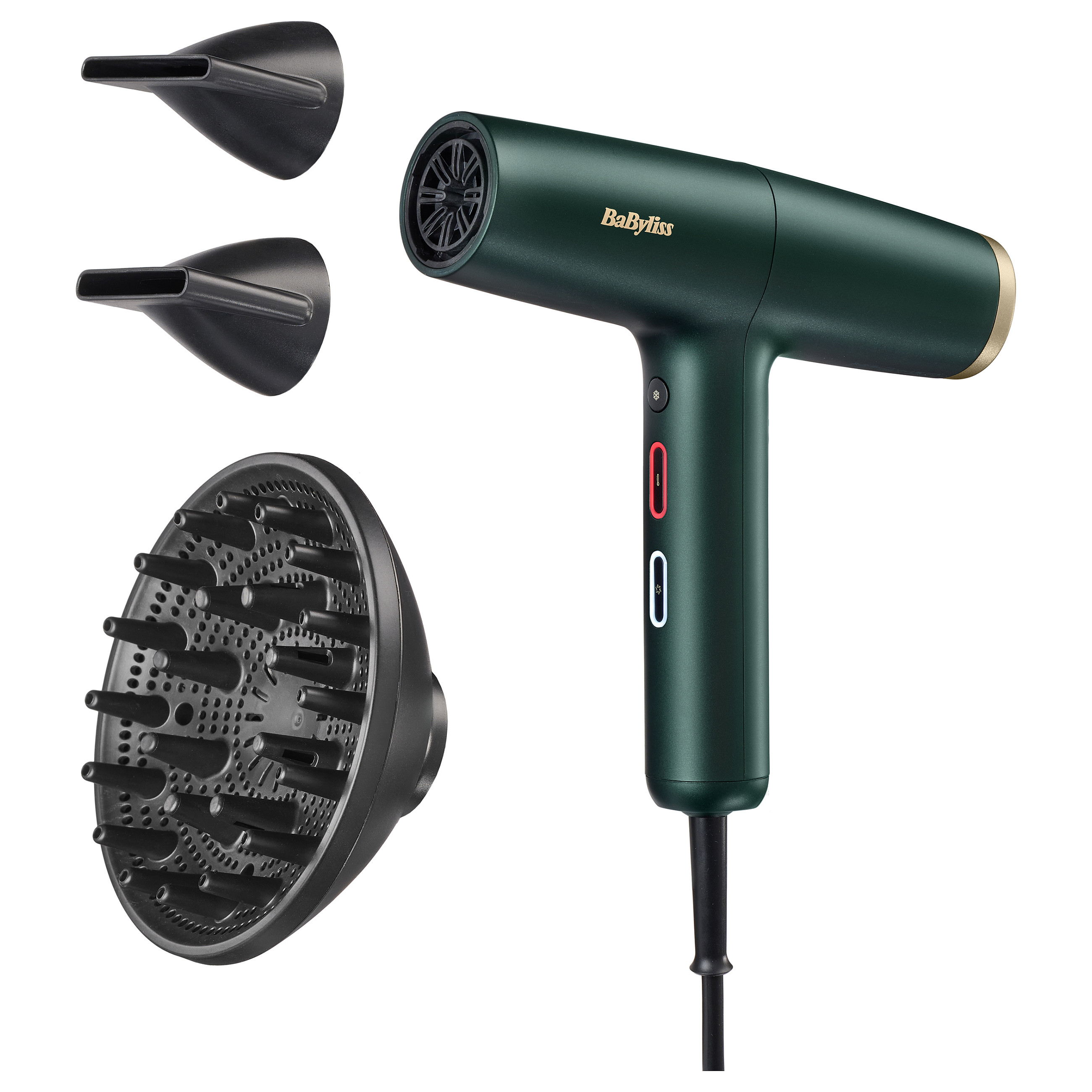 Tharëse për flokë BaByliss Air Power Pro / 200km/h / Ionic / Ceramic / Concentrator / Diffuser / 2.5m – Gjelbër