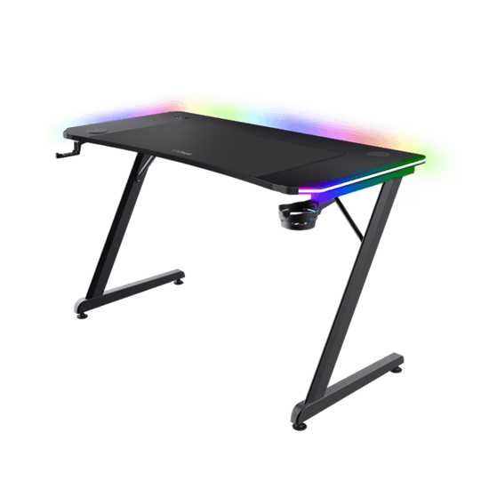 Tavolinë Gaming Trust GXT 710 Luminus Pro / RGB / 120x60x74cm / Wireless Charger / USB / 16.5kg – Zezë