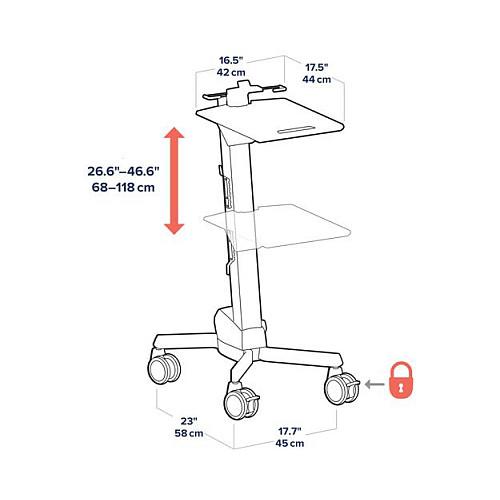 Karrocë për Laptop Ergotron Neo-Flex 24-205-214 / 12"-17.3" / 6.8kg / Rregullim Lartësie 68-118cm / 4 Rrota / 2 me Frenim - Gri - 3