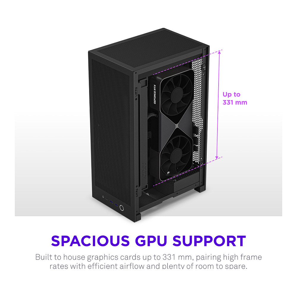 Kasë PC NZXT H2 Flow / SFF / Mini-ITX / 2x 120mm Fan / Tempered Glass / Mesh / PCIe 5.0 Riser / 280mm Radiator - Zezë - 5