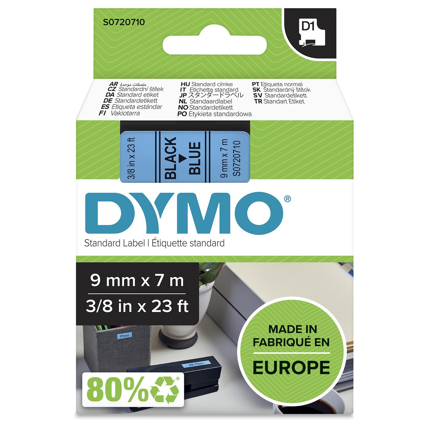 Etiketa për Printer DYMO D1 / 9 mm × 7 m / Plastikë (40916 / S0720680) - Blu / Zi