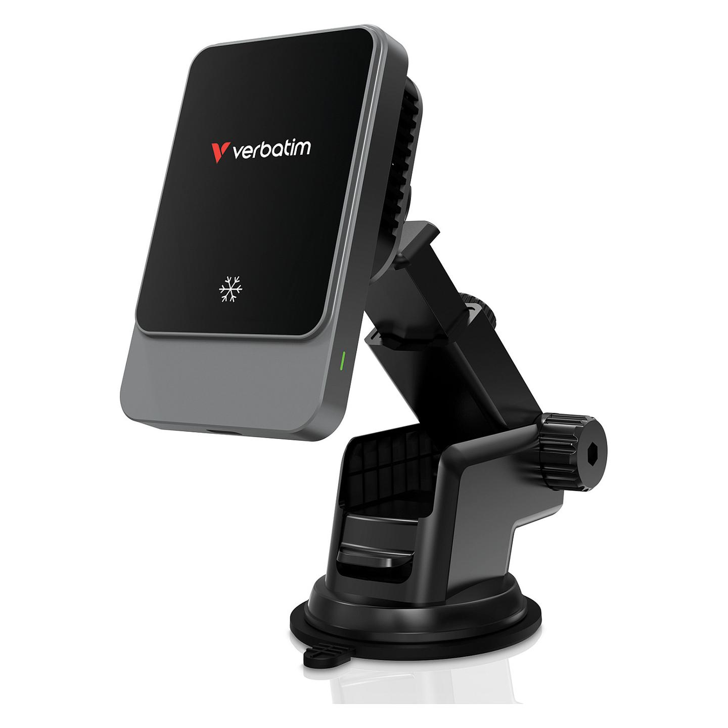 Mbajtës Telefoni për Veturë Verbatim Charge 'n' Drive 31862, Karikim Wireless Qi, 15W, Magnetik, Ftohës i Integruar, Rrotullim 360°, USB-C, Kabllo 1 m – Zezë