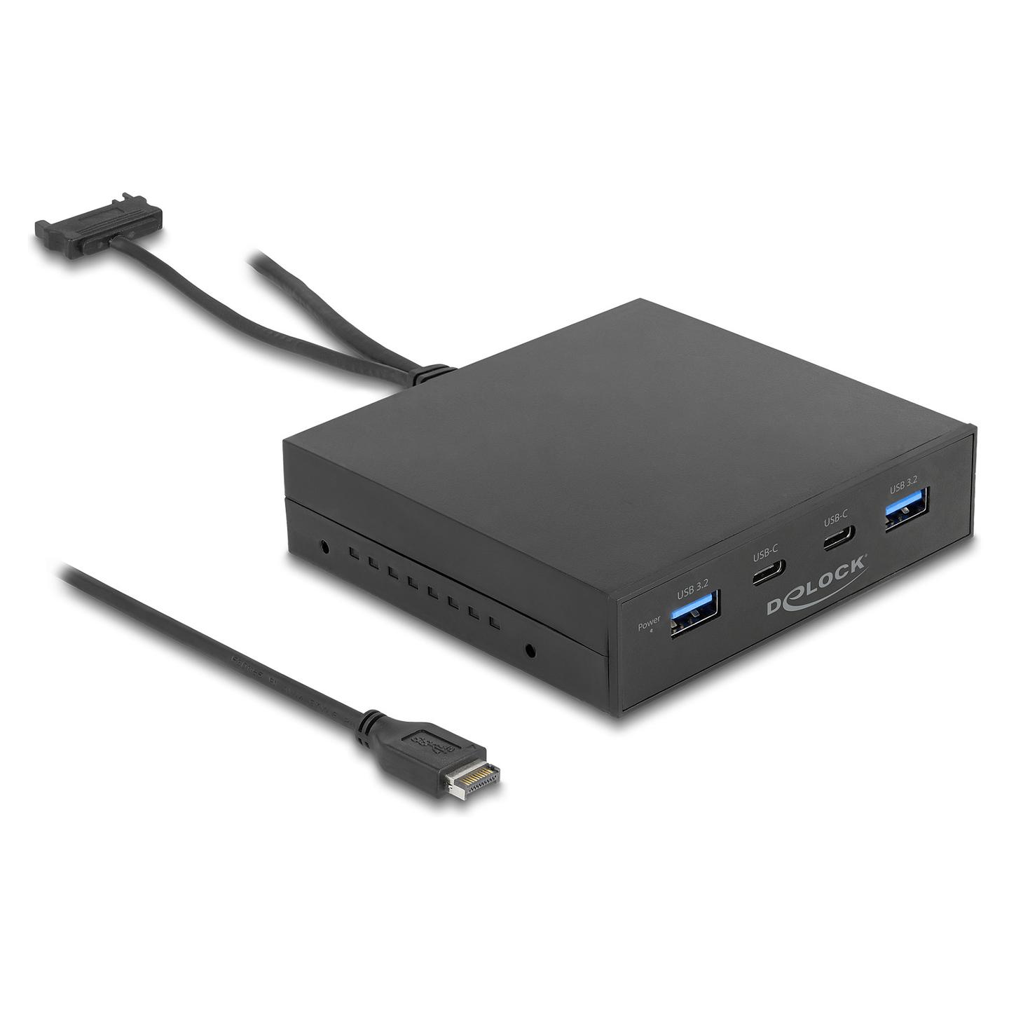 Hub USB DeLOCK 64057, 2x USB Type-A dhe 2x USB Type-C, USB 3.2 Gen 2, 10 Gbps, Panel Frontal 3.5″ – Zezë