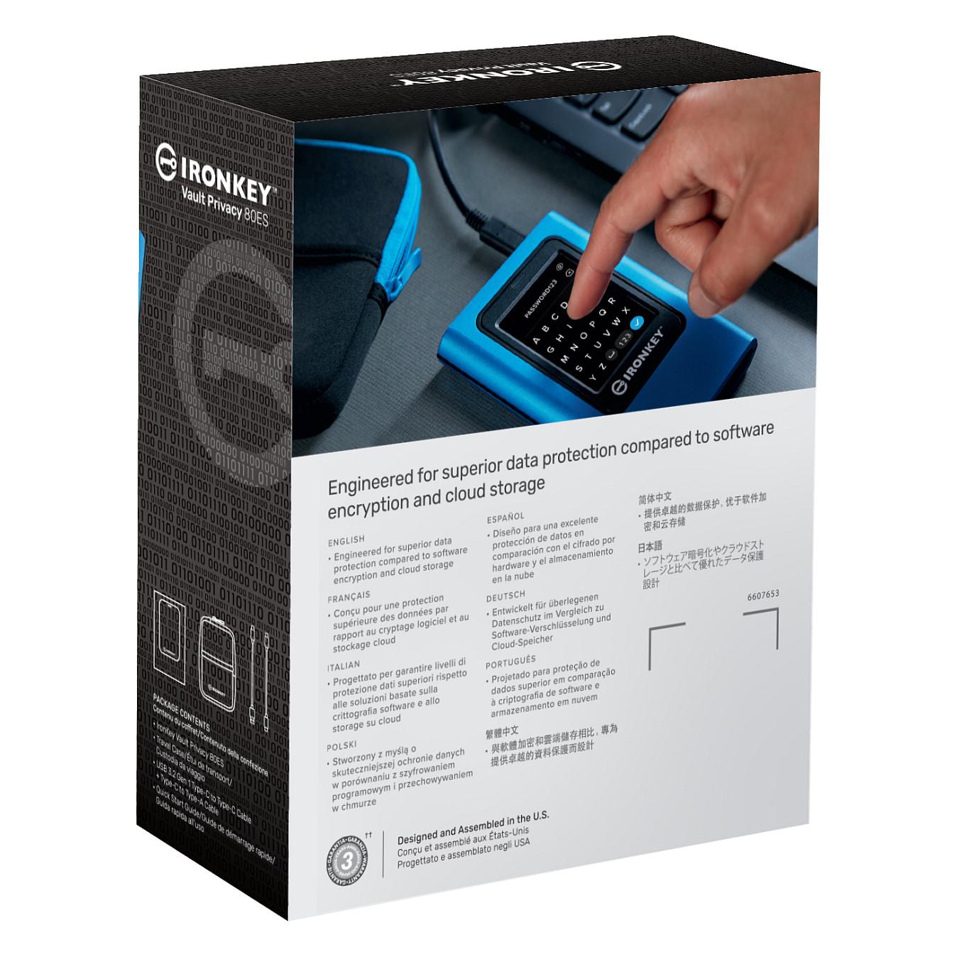 SSD e Jashtme Kingston IronKey Vault Privacy 80, 960GB, USB 3.2 Gen 1, Enkriptim AES 256-bit, Touchscreen - Blu - 6