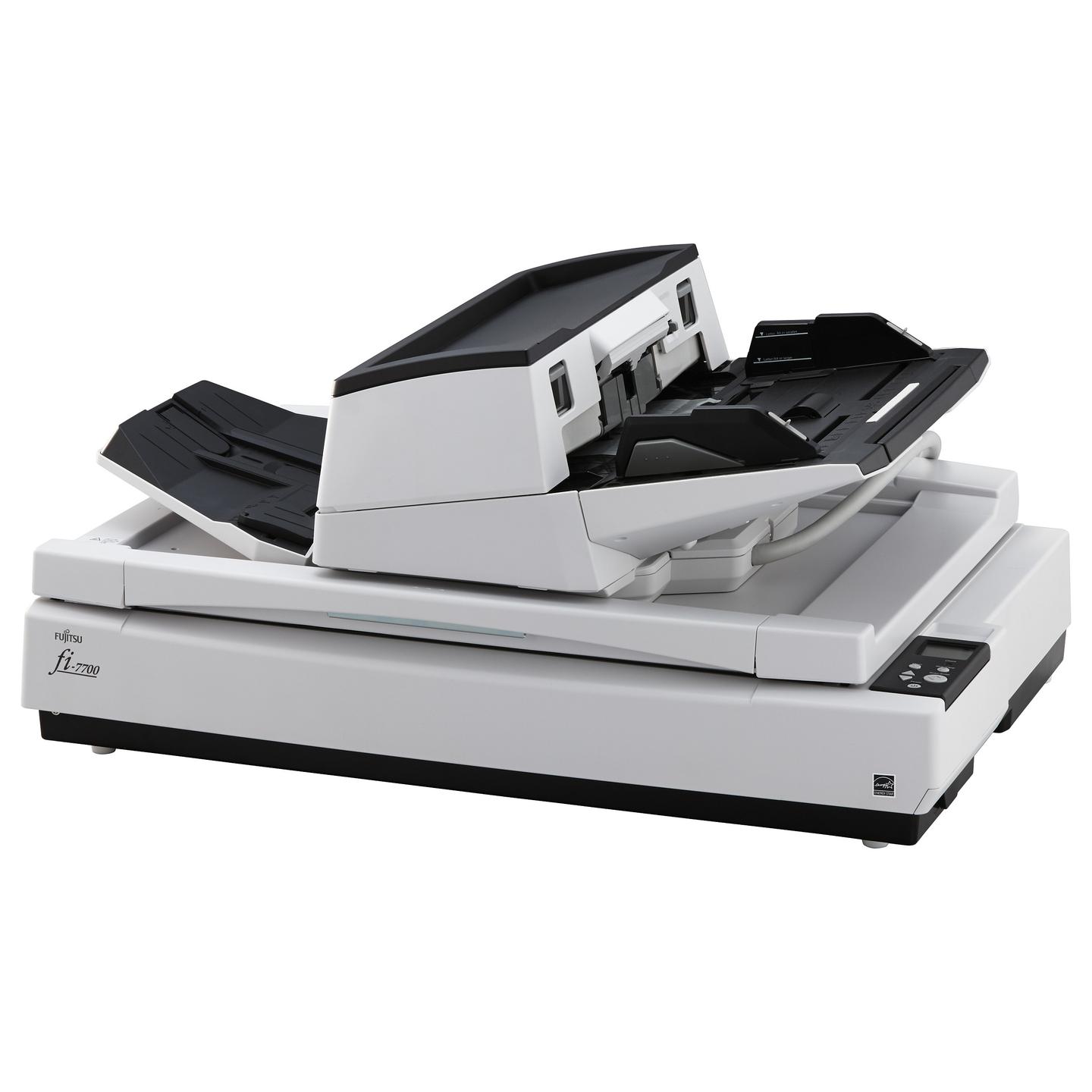 Skaner Ricoh fi-7700S / A3 / CCD / 600 × 600 DPI / ADF + Flatbed / 75 ppm / ADF 300 Fletë / 30.000 Faqe/Ditë / 20–413 g/m² - Bardhë/Zezë
