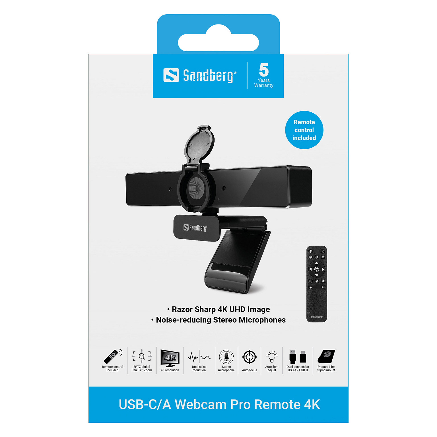 Webcam Sandberg USB-C/A Pro Remote / 4K UHD / 8MP/ USB-C & USB-A - Zezë - 8